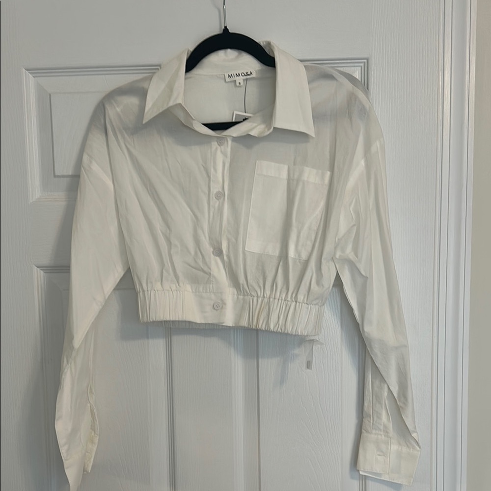 White Cropped Button-Up Shirt